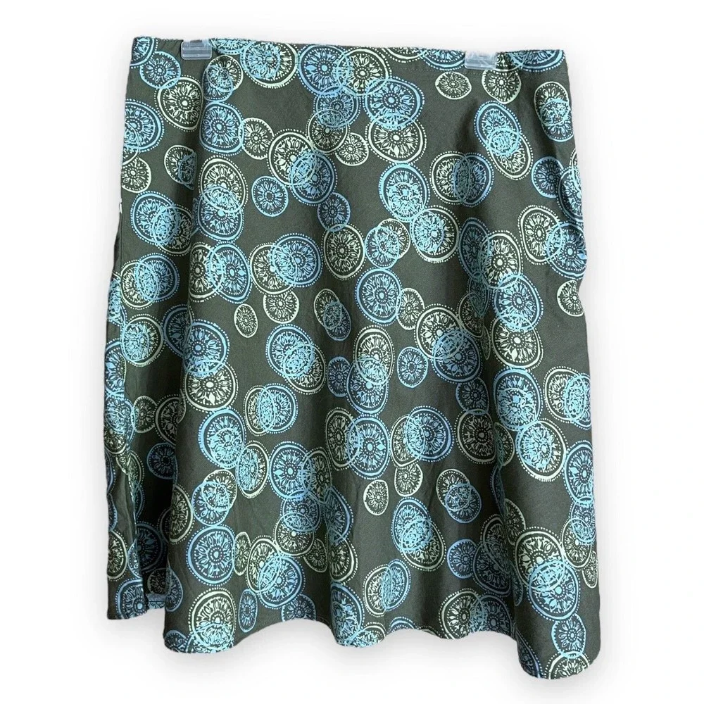 I.E. Petite A-Line Cotton Skirt Gray Blue & White Circles Snowflakes Womens 10 P